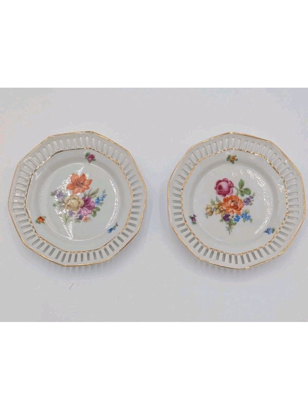 Vintage Schumann Bavaria Reticulated Berry Bowls Pair 5" Set of 2